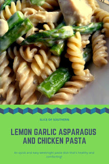 Lemon Garlic Asparagus and Chicken Pasta:  Enjoy a lemony bright and healthy pasta dish filled with asparagus and chicken any day of the week. - Slice of Southern