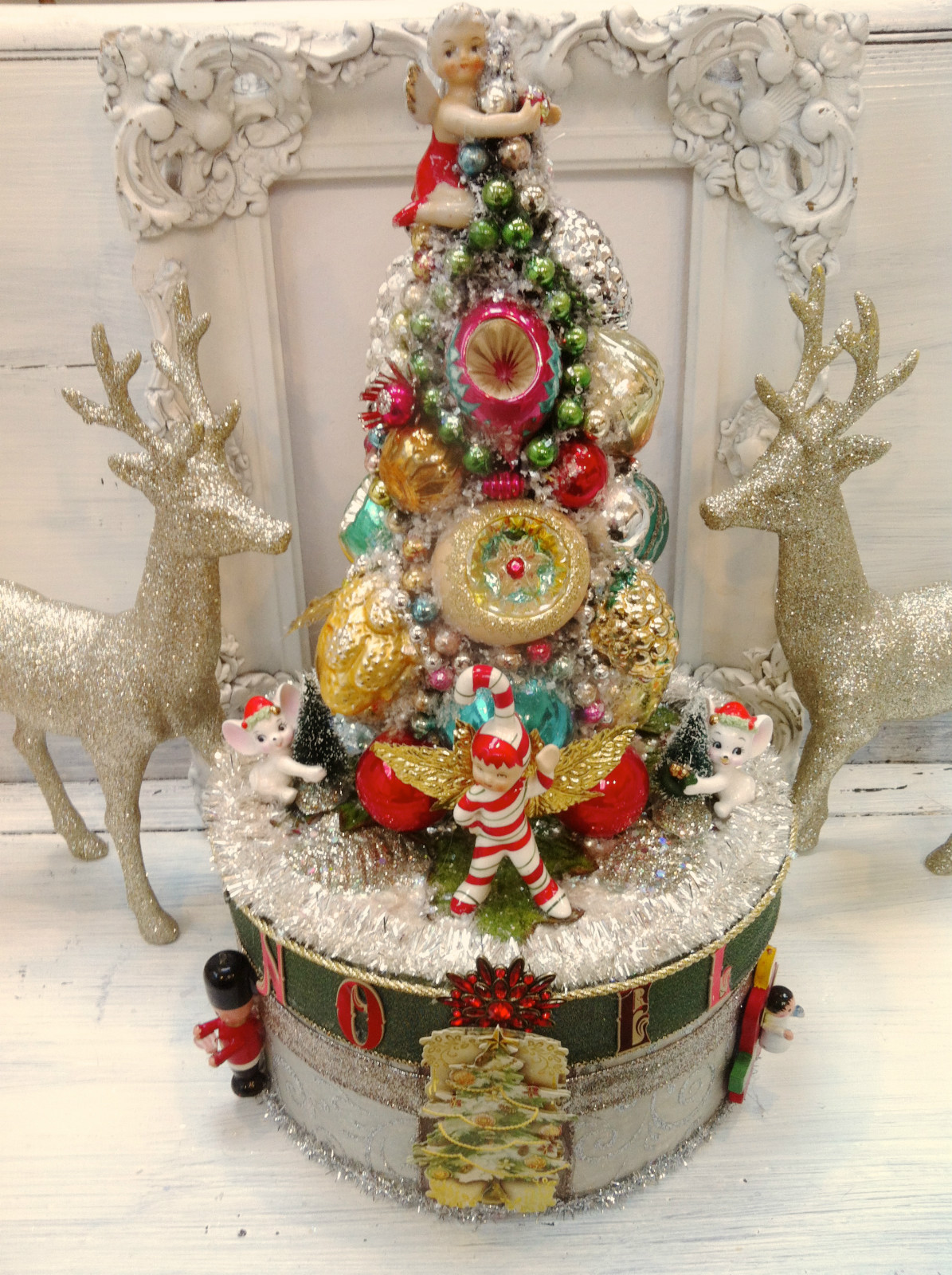 LilacsNDreams Bottle Brush Trees Pink Vintage Ornaments Glitter