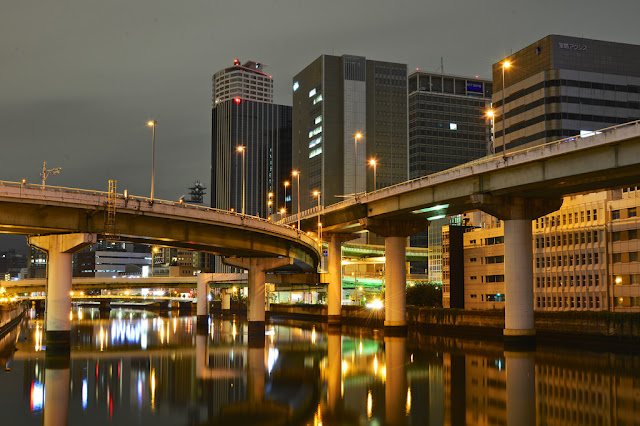 Hanshin Expressway, autostrada, nocą, Japonia