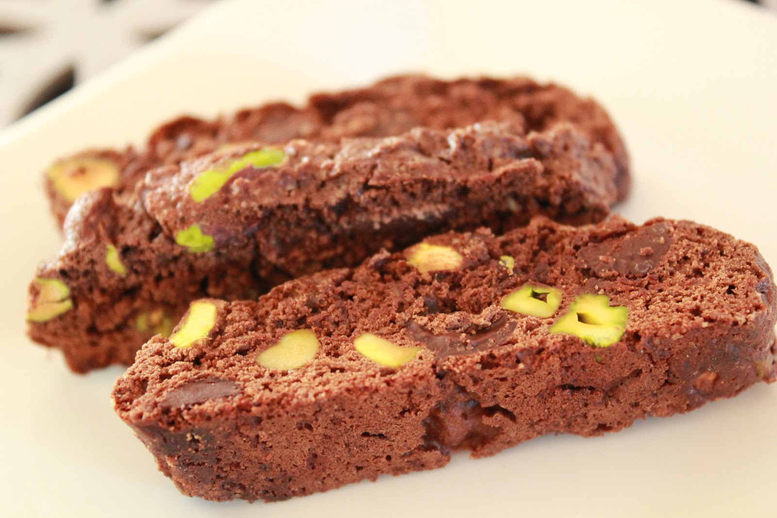Double chocolate pistachio biscotti a recipe Yankee Kitchen Ninja