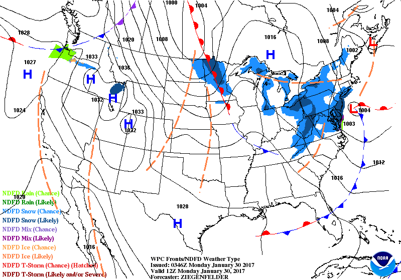 National Surface Map for Monday Jan 30th National Surface Map for Monday Jan 30th
