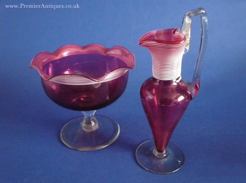Premier Antiques Stevens and Williams Threaded Cranberry Glass