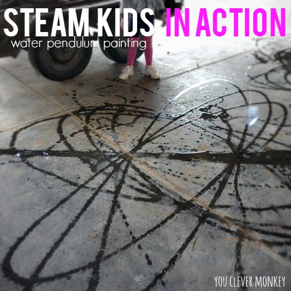 STEAM Kids in Action - get the fantastic STEAM Kids book with more than 50 hands on STEAM projects to try at home or in the classroom like this water pendulum painting activity | you clever monkey