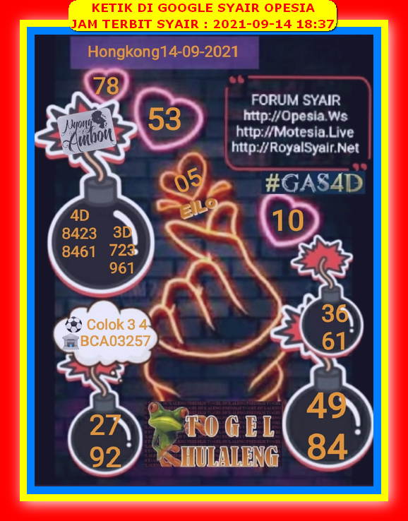 Syair Toto Hongkong 14 September 2021 Royal Syair