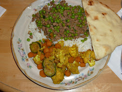 Ground Lamb with Peas, Cauliflower Mixed Vegetables and Roasted Rice