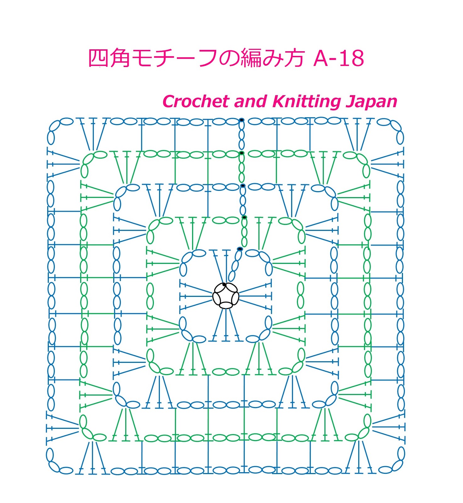 かぎ編み Crochet Japan クロッシェジャパン かぎ針編み 四角モチーフの編み方 A 18 Crochet Square Motif 編み図 字幕解説 Crochet And Knitting Japan