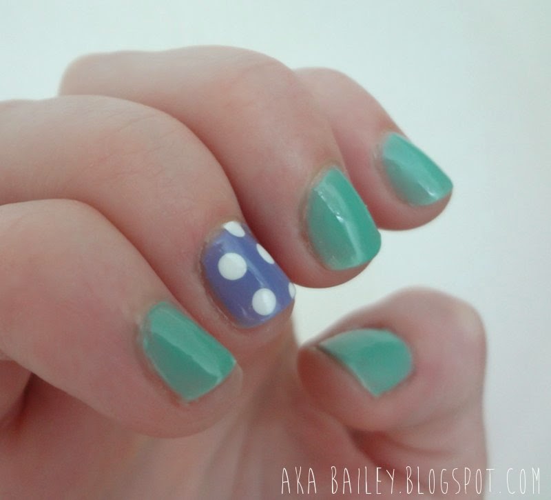 Turquoise and blue polka dot nails