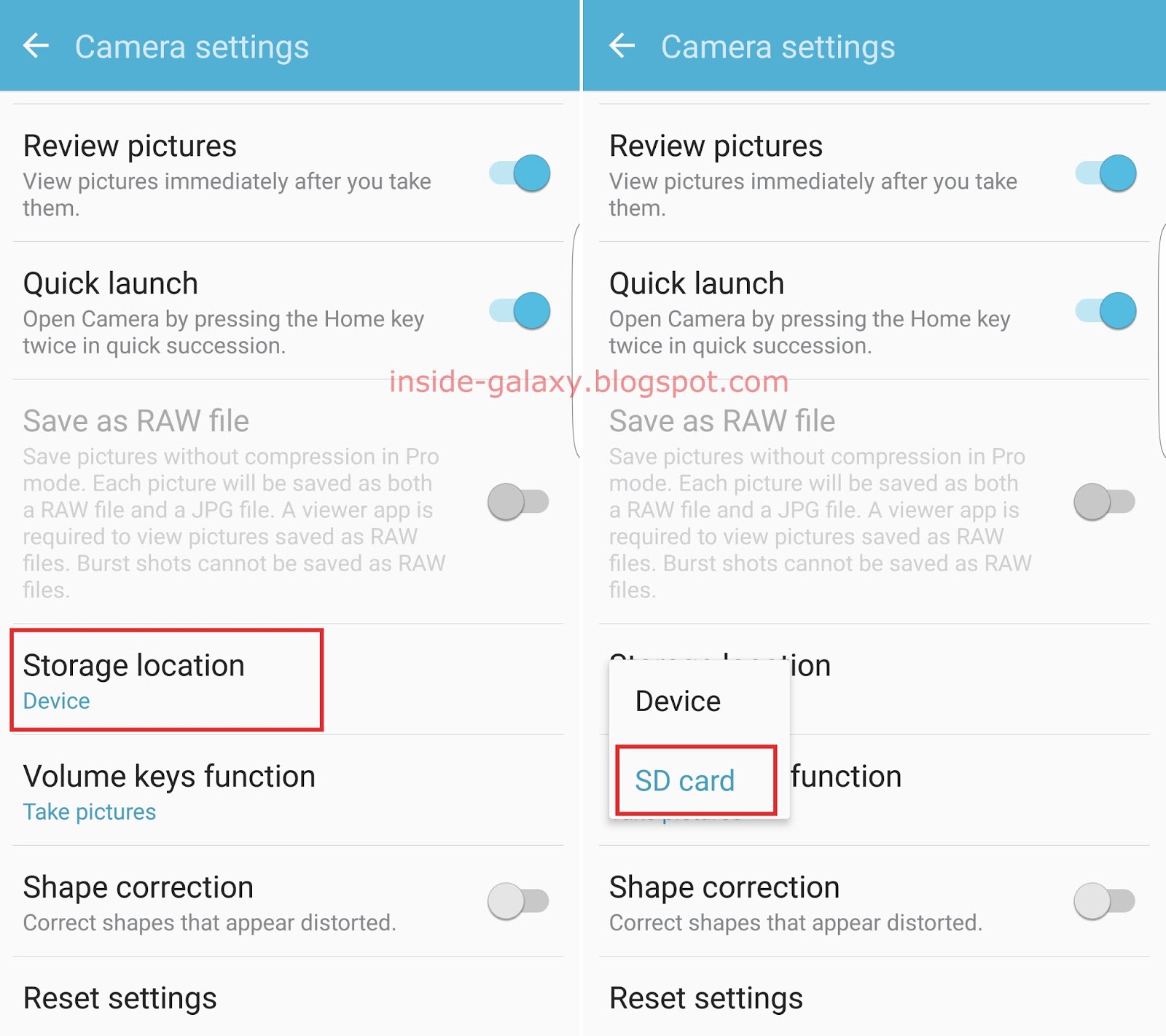 Inside Galaxy Samsung Galaxy S7 Edge How to Set SD Card as Default Storage in Camera App in