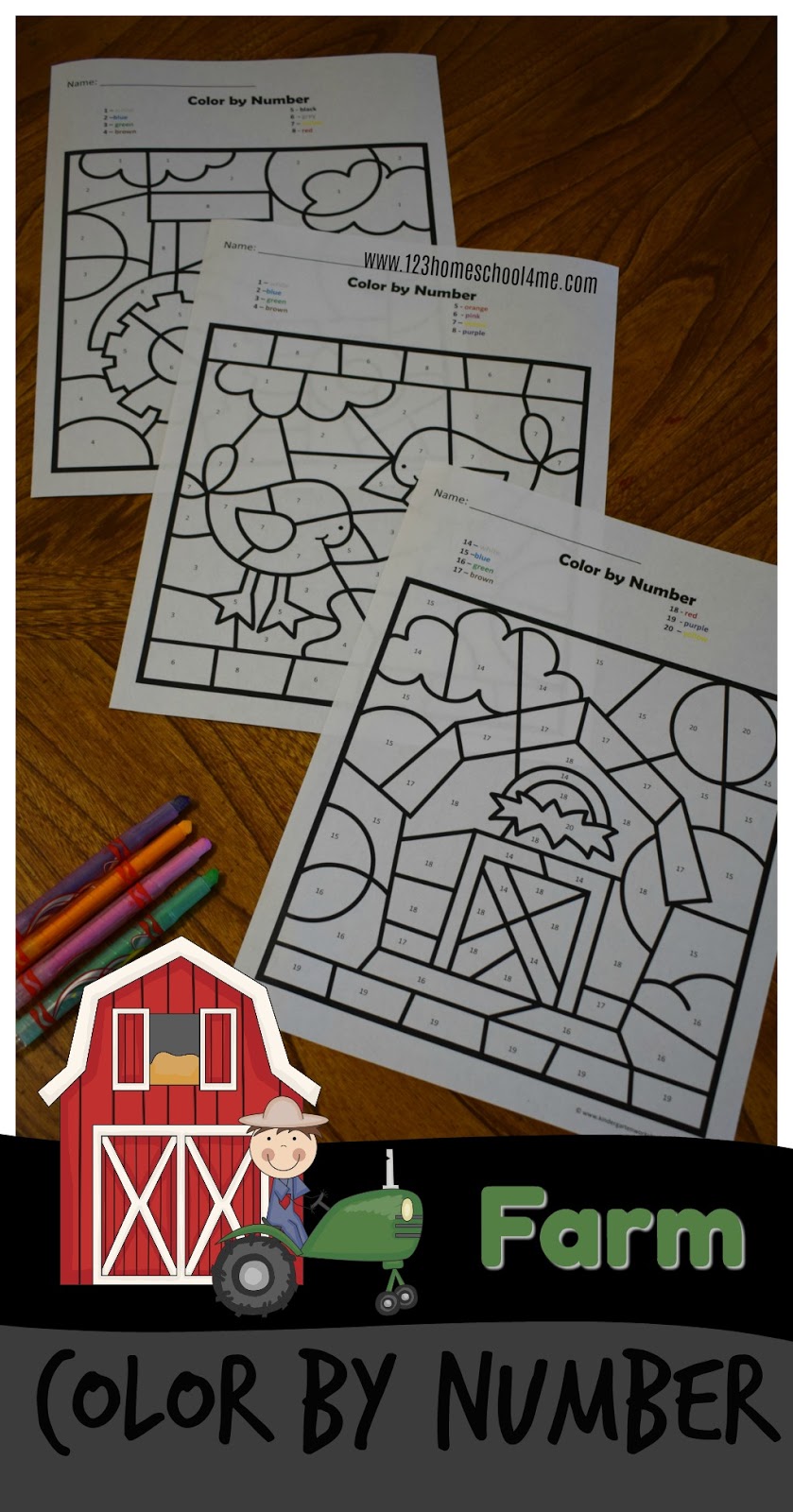 kindergarten worksheets and games free farm color by number