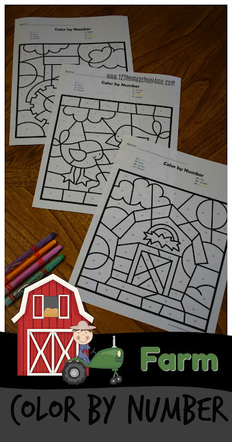 Kids will have fun practicing numbers 1-20 with this free printable farm color by number activity. These color by number farm worksheets are perfect for preschool, pre-k, and kindergarten children working number recognition, color recognition, and fine motor skills as they learn numbers to 20.  These color by number printable pages are no prep for a quick and easy farm activity for kids. Simply print pdf file with farm animal color by number printables and you are ready to play and learn with your spring or fall farm theme.