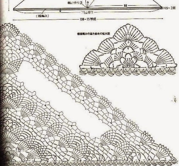Японские шали крючком со схемами и описанием фото
