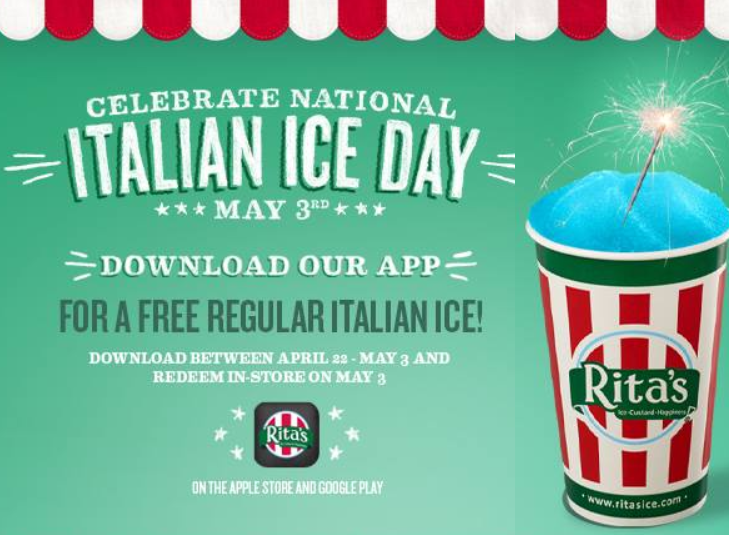 Free Italian Ice at Rita's on Friday May 3rd App Download Required