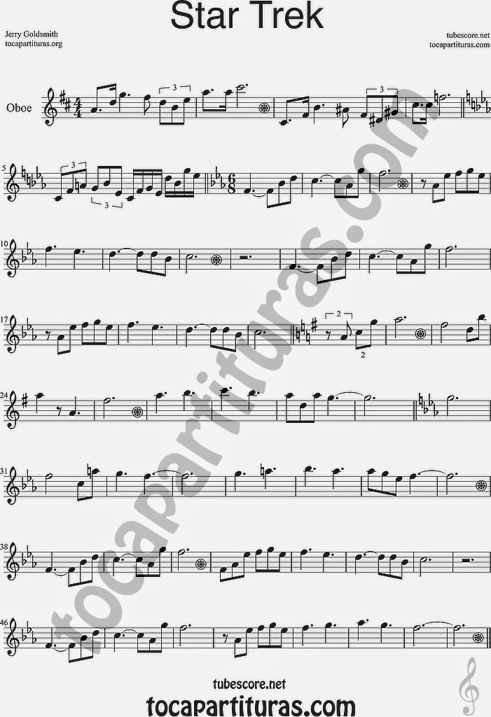  Star Trek Partitura de Oboe Sheet Music for Oboe Music Score TONO ORIGINAL