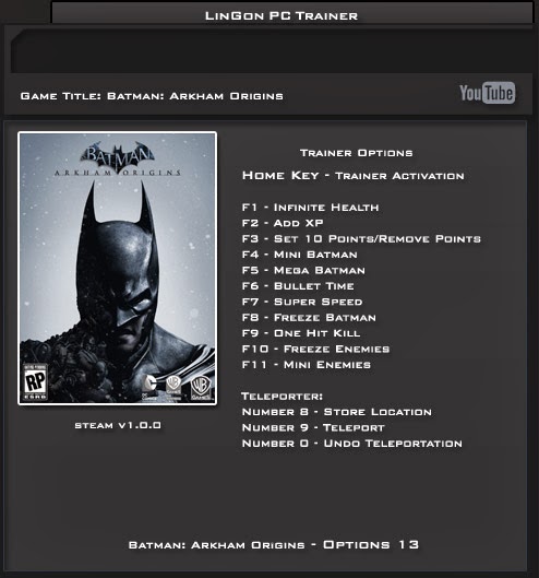 batman arkham origins trainer