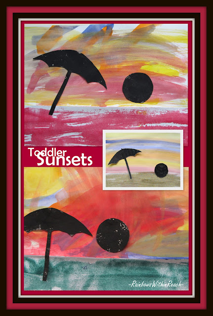 photo of: beach painting by toddlers, sundown over ocean art for children