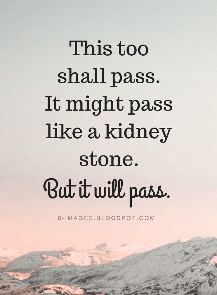 This too shall pass. It might pass like a kidney stone. But it will pass Quotes Quotes
