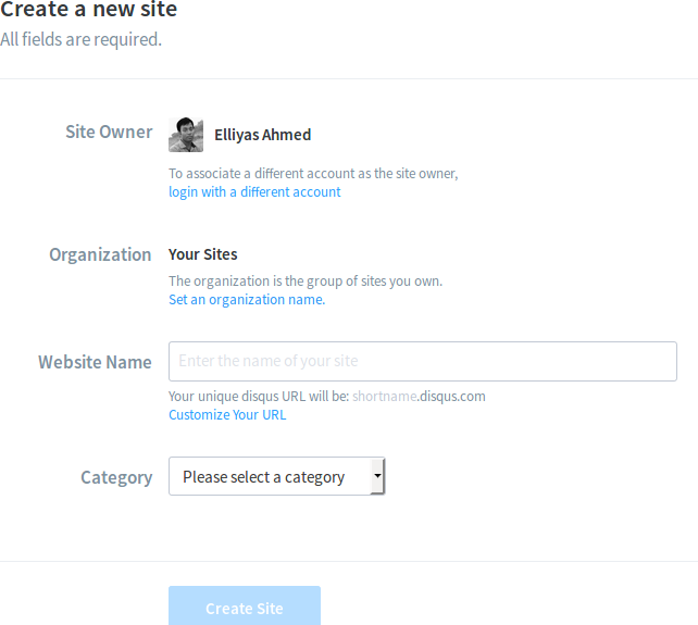 Create a new site on Disqus Create a new site on Disqus