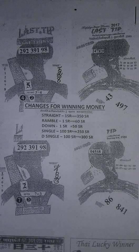 Thai lottery last paper 1/12/2017 - Lotto World