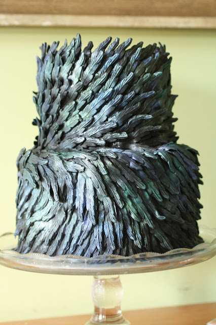 black fondant feather cake