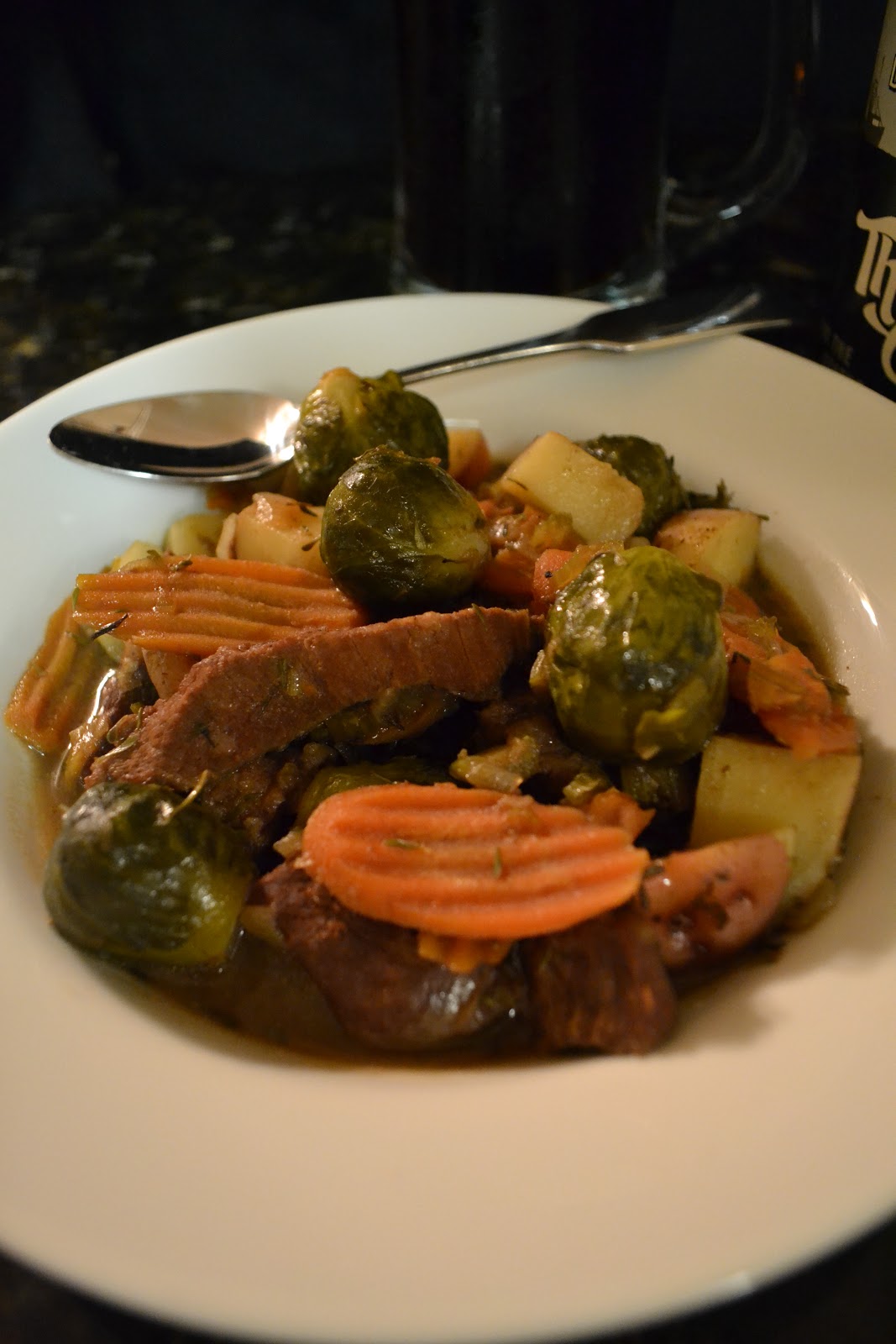 bonbons & biscotti Beer Braised Beef Stew with Brussels Sprouts