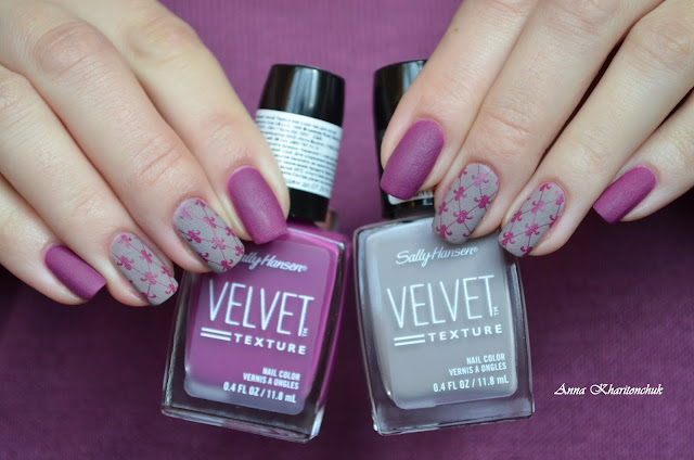 Sally Hansen Velvet Texture 610 Crushed и 630 Lush, стемпинг BP-L016