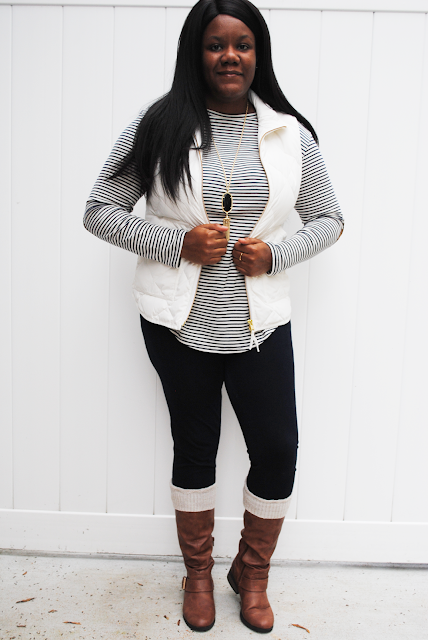An outfit post featuring J. Crew Factory vest, Kendra Scott jewelry, and riding boots.