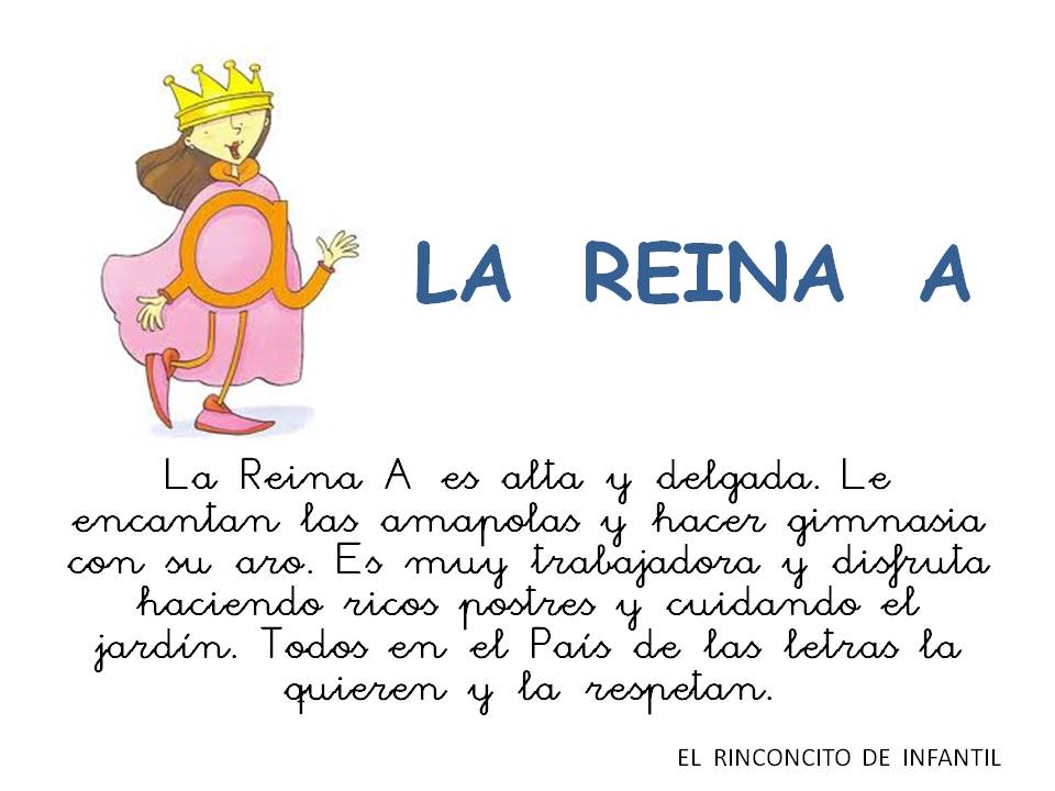 INFANTILES DE ANA V.: EL PAÍS DE LAS LETRAS: CONOCEMOS A LA REINA "A"