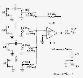 IC TL081 Based 4 microphones mixer Circuit Diagram | Electronic Circuit ...