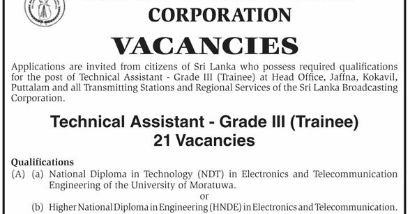 sri lanka broadcasting corporation vacancies jobs uk