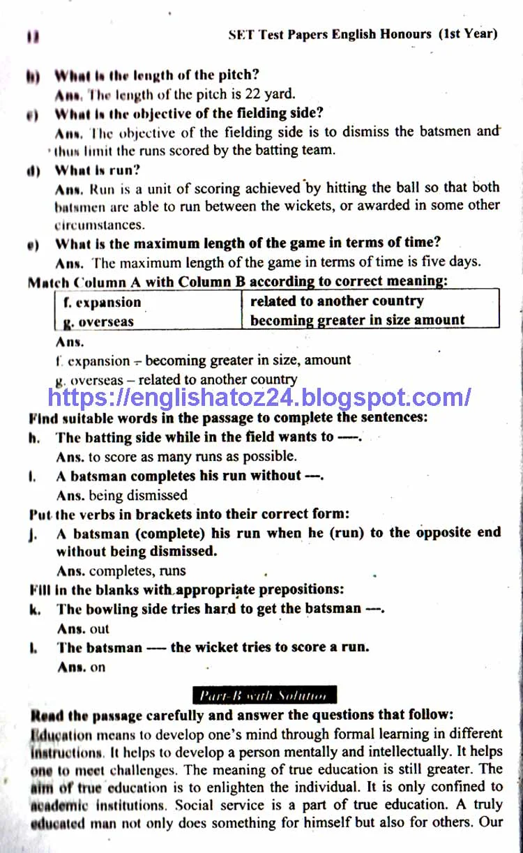 Test Papers for English Honours First Year Page 1122 English Grammar