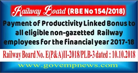 78 days Productivity Linked Bonus (PL-Bonus) for F.Y. 2017-18 to Non-Gazetted Railway Employees 78 days Productivity Linked Bonus (PL-Bonus) for F.Y. 2017-18 to Non-Gazetted Railway Employees