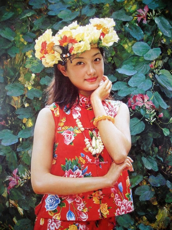 Guan Zeju pinturas foto-realistas mulheres bailarinas sensuais chinesas asiáticas