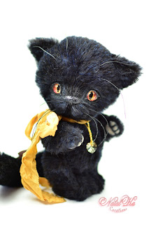 Artist teddy kitten, ooak cat, handmade kitten, NatalKa Creations, teddies with charm, Teddy Katze, Teddy Kater, black kitten