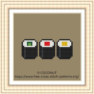 SUSHI ROLL SET, FREE AND EASY PRINTABLE CROSS STITCH PATTERN