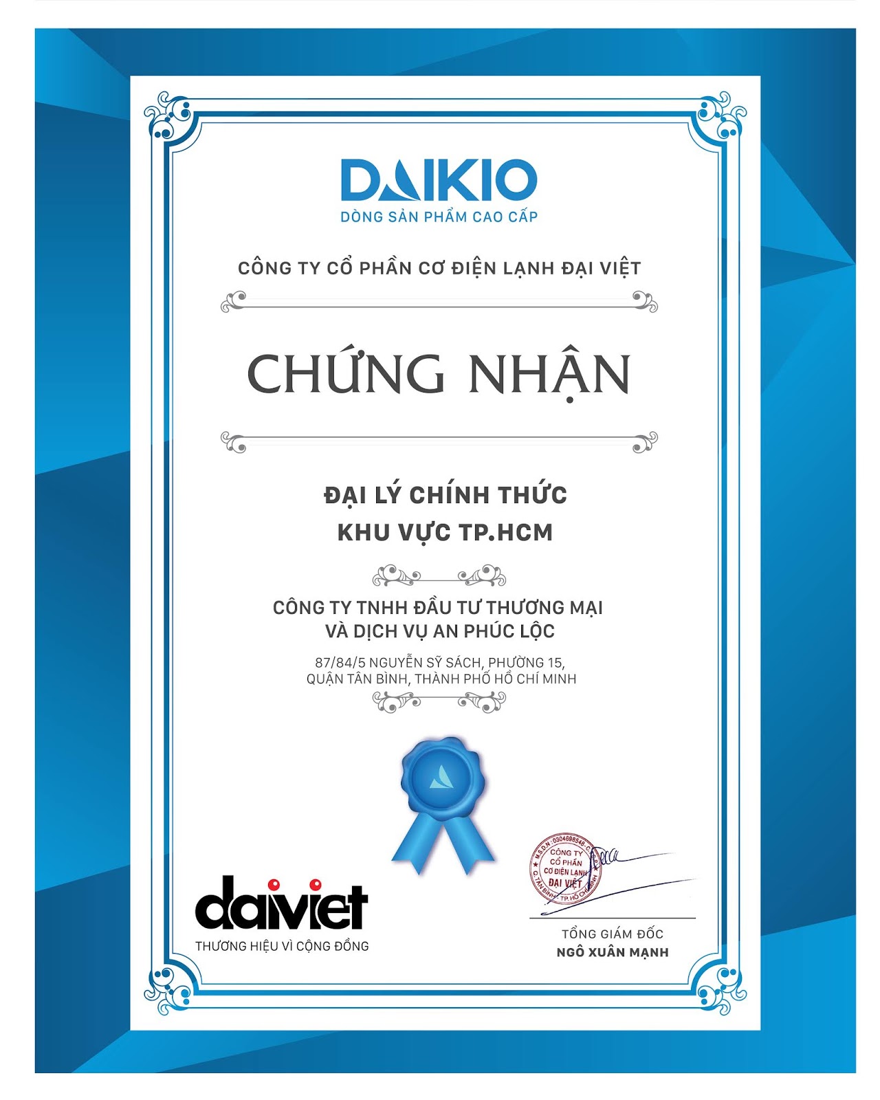ĐẠI LÝ CHÍNH HÃNG DAIKIO