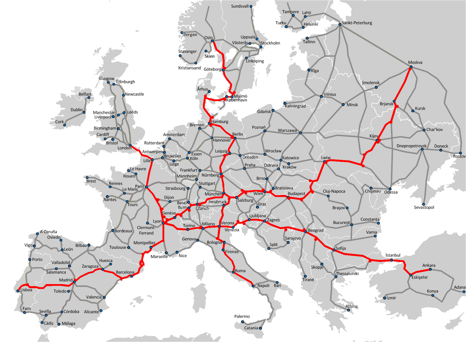 Europe Train System Map