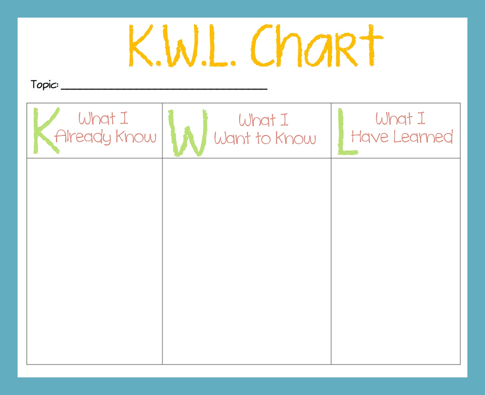 Tween Teaching KWL Chart