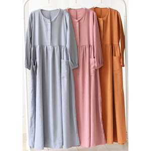 Gamis Longdress Zaskia Polos 2 Saku Kancing Atas