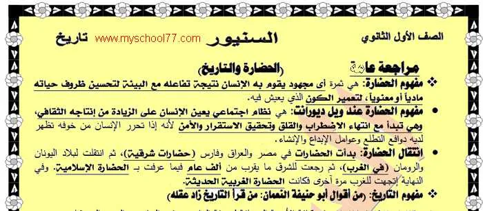 مراجعة تاريخ اولى ثانوى ترم اول2020 - موقع مدرستى