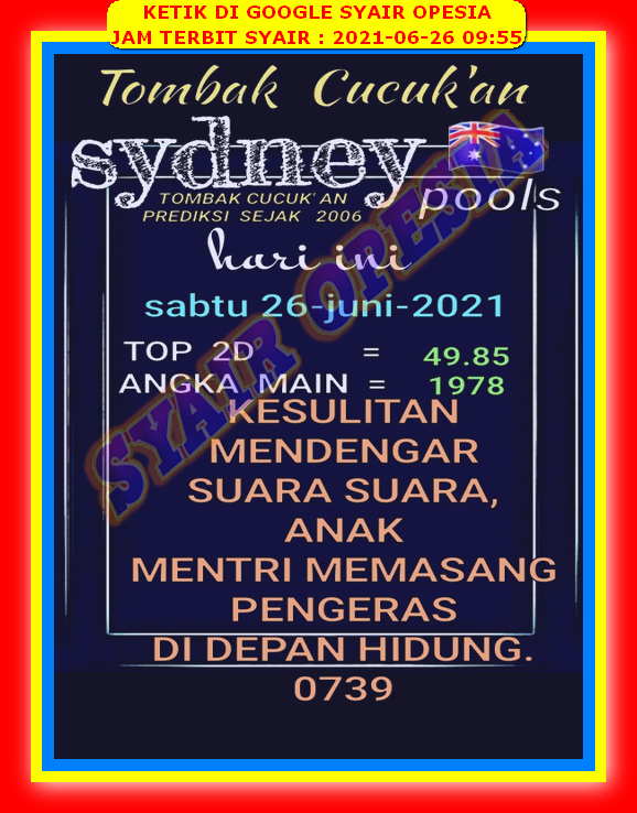 Syair Sdy Hari Ini Sabtu 26 Juni 2021 Opesia Official