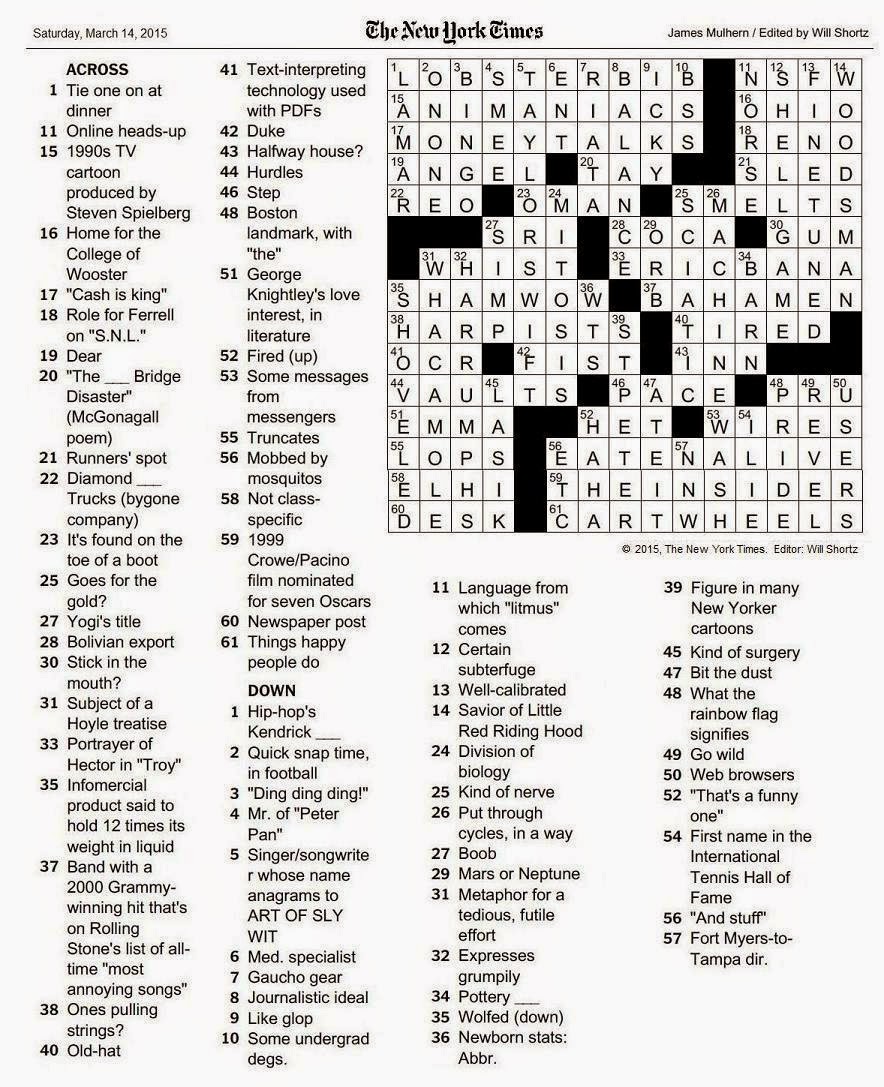 The New York Times Crossword in Gothic 03.14.15 — The Saturday Crossword