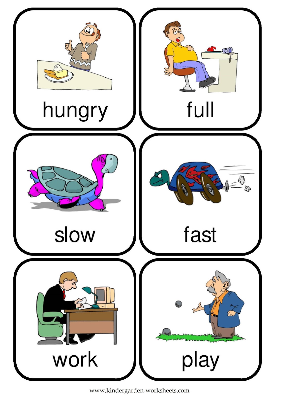 Kindergarten Worksheets Flashcards Opposite Words