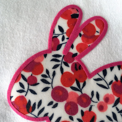 Close Up of Fabric Applique Bunny with HTV Edging