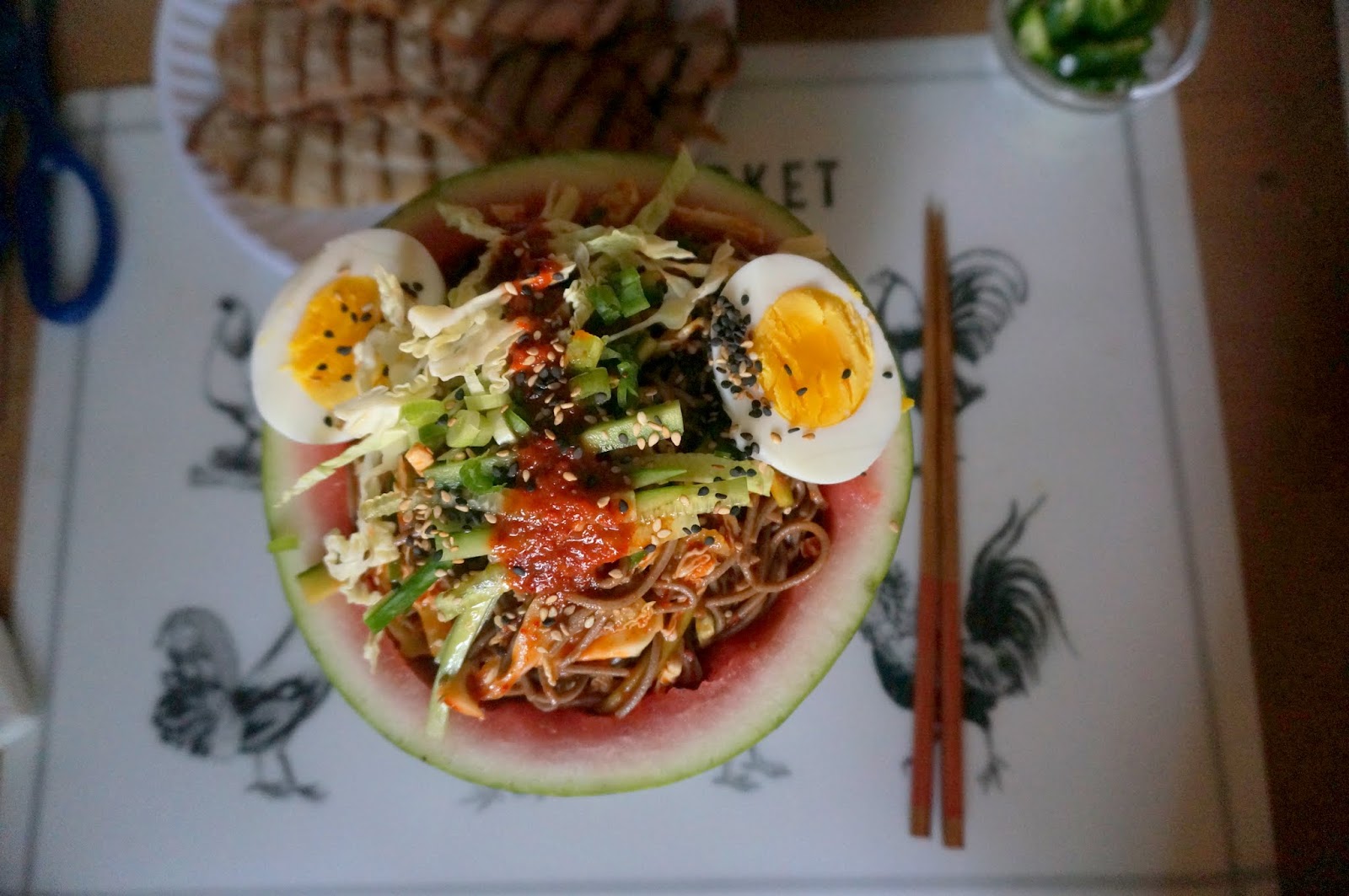Korean Spicy Watermelon Noodles Soobak Naengmyun (수박냉면)
