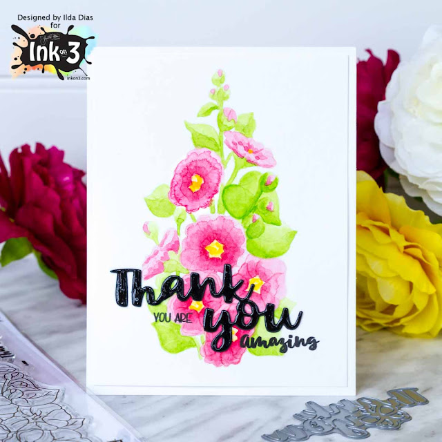 Hollyhocks Thank You Card - No Line Coloring by ilovedoingallthingscrafty