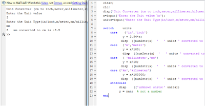 Write a MATLAB program for Unit Converter using Switch - SourceCodePoint