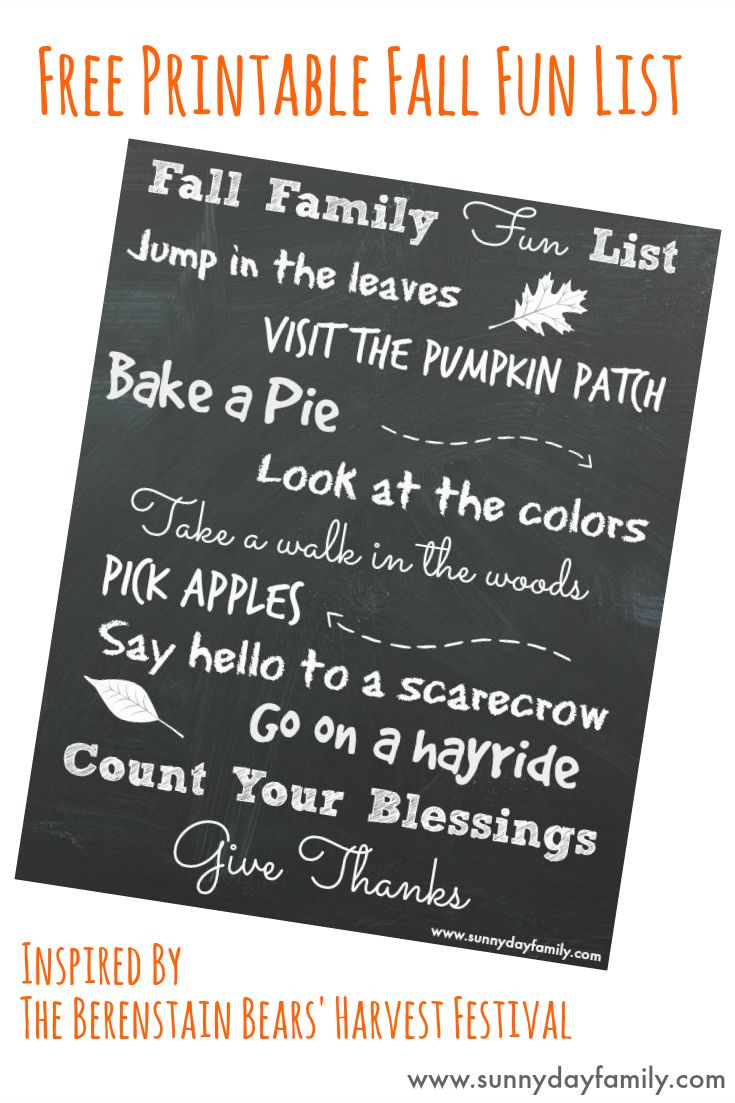 Free printable 8x10 Fall Family Fun list! Plus a review of the new Berenstain Bears' book "Harvest Festival" Free printable 8x10 Fall Family Fun list! Plus a review of the new Berenstain Bears' book "Harvest Festival"