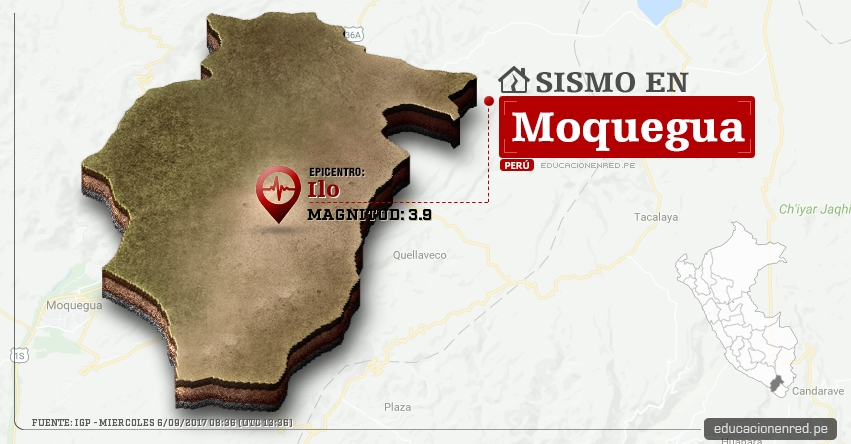 Temblor en Moquegua de 3.9 Grados (Hoy Miércoles 6 Septiembre 2017) Sismo EPICENTRO Ilo - IGP - www.igp.gob.pe Temblor en Moquegua de 3.9 Grados (Hoy Miércoles 6 Septiembre 2017) Sismo EPICENTRO Ilo - IGP - www.igp.gob.pe
