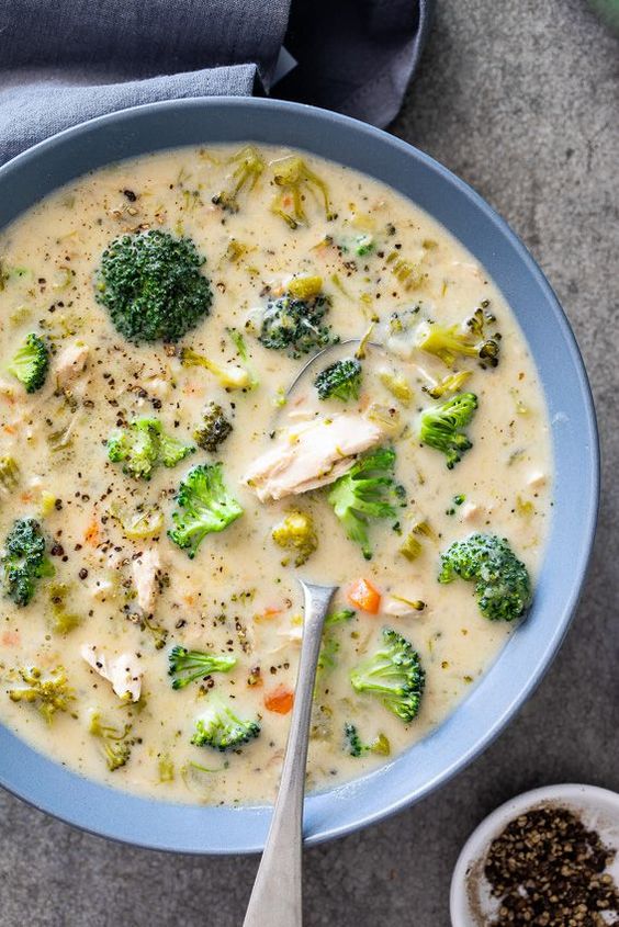 "This easy healthy chicken broccoli soup is the perfect simple recipe for cozy winter dinners. Easy comfort food in a bowl served with crusty bread. "