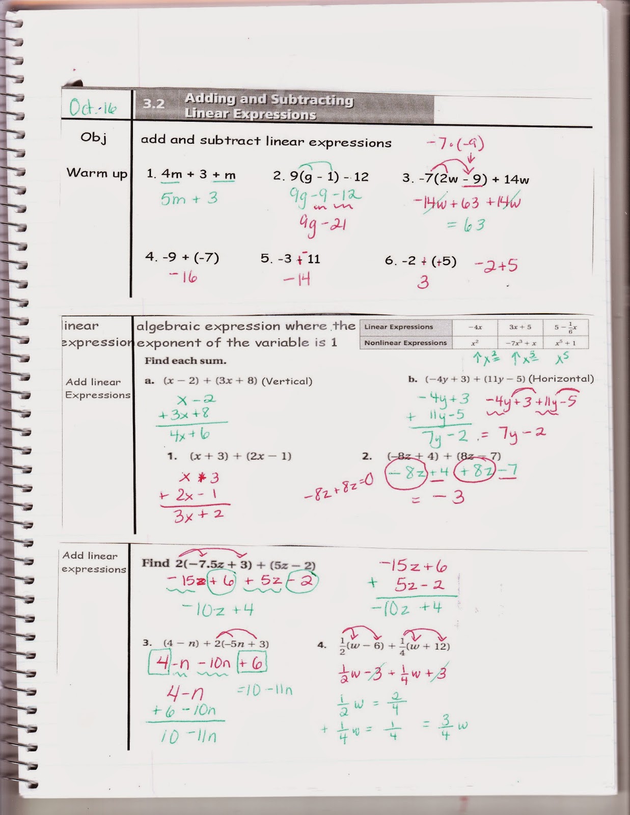 Ms. Jean's Classroom Blog: 3.2 Adding and Subtracting Linear Expressions